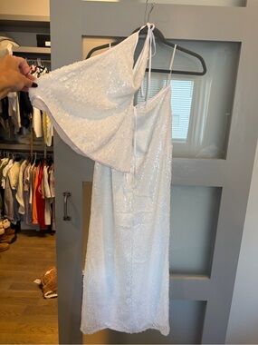 Shona Joy White Sequin Slip Gown